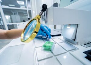 Lab assistant preparing FFPE tissue samples for delivery